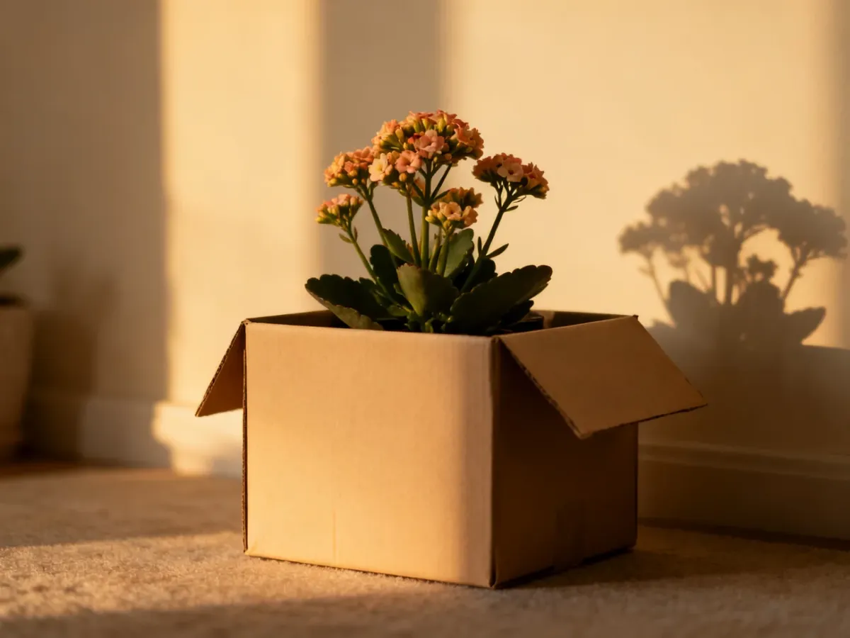 Kalanchoe przykryte kartonem podczas okresu zaciemniania